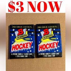 2 PACKS 1990/91 Bowman Premier 1st Edition Sealed Hockey Cards Pack